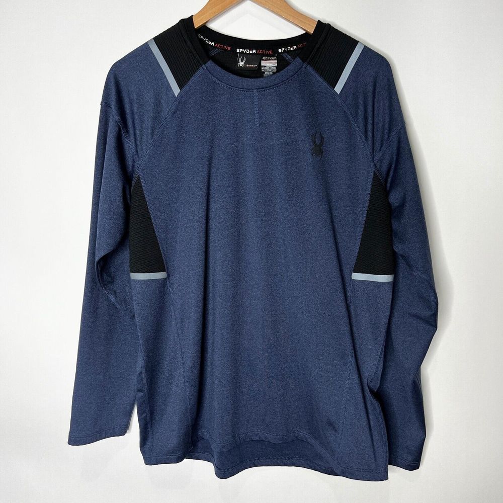 Spyder Active Shirt Long Sleeve Crew Neck Navy Blue Black ProW B Mens Medium